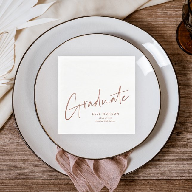 Rose Gold Script Graduate Simple Graduation Napkins (Creator Uploaded)