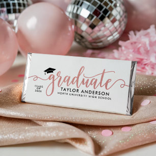 Rose Gold Script Graduate White Hershey Bar Favors
