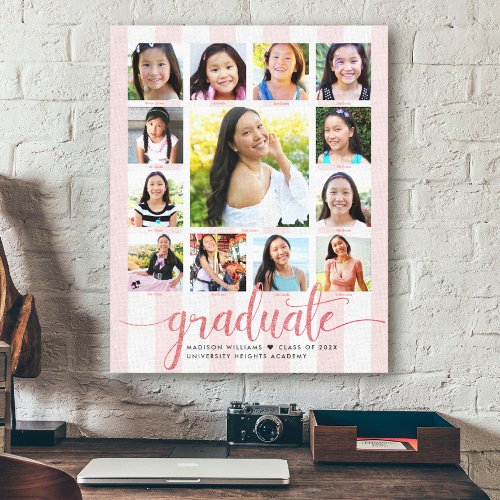 Rose Gold Script Graduation K12 Photo Collage Canvas Print