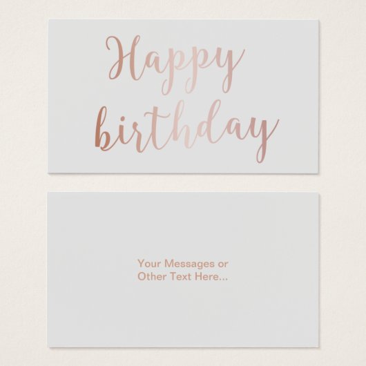 Rose Gold Script "Happy Birthday" Classy Grey (Front & Back)