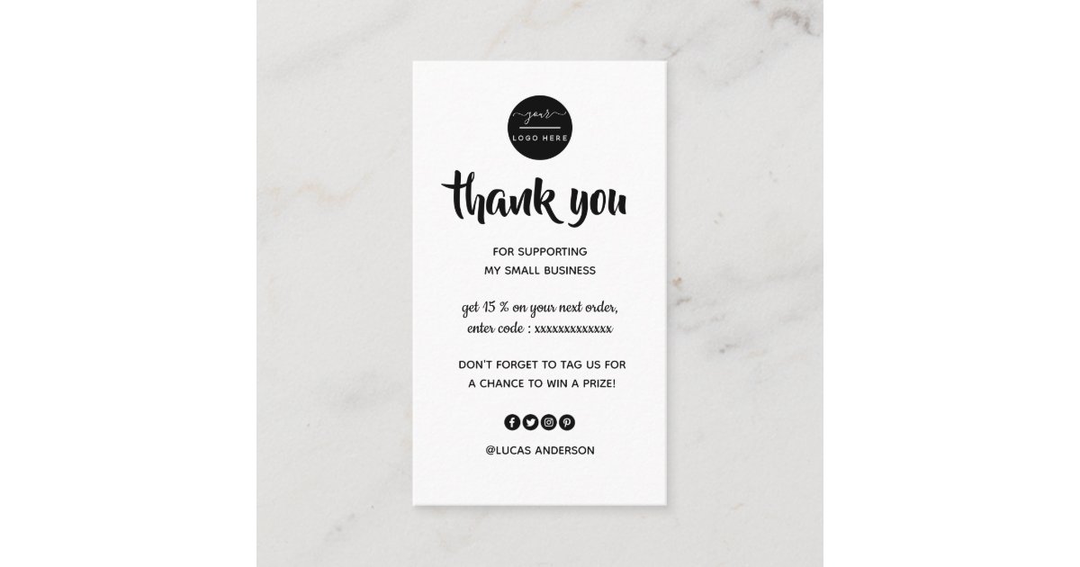 Rose gold script heart black logo order thank you business card | Zazzle