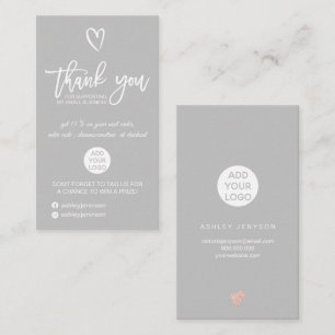 Rose gold script heart gray logo order thank you business card