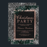 Rose gold script leaf snow chalkboard Christmas Invitation<br><div class="desc">A modern,   chic and elegant rose gold typography Floral green Christmas party invitation with hand painted green watercolor leaf foliage on a rustic striped black chalkboard with white snow and snowflakes..</div>
