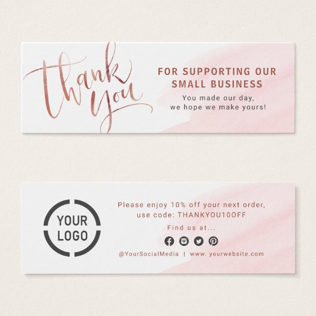 Rose gold script & logo business thank you insert (Front & Back)