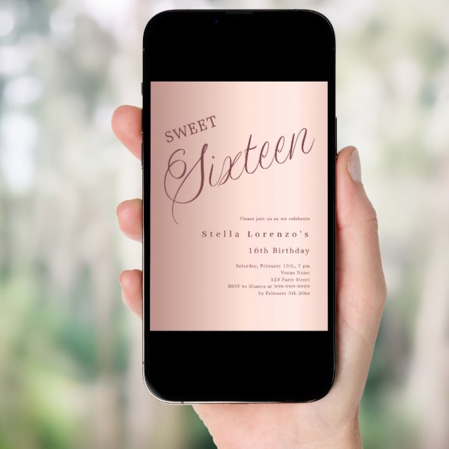 Rose gold script luxury Sweet 16 Invitation (Front Digital)