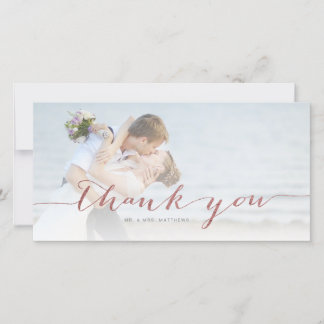 Rose Gold Script Minimal Wedding Photo Thank You Card