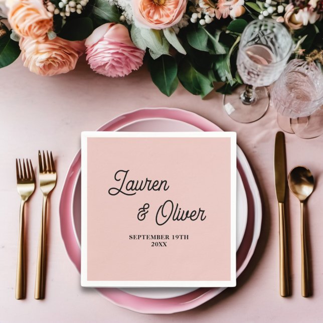 Rose Gold Script Minimalist Wedding Napkins (Creator Uploaded)