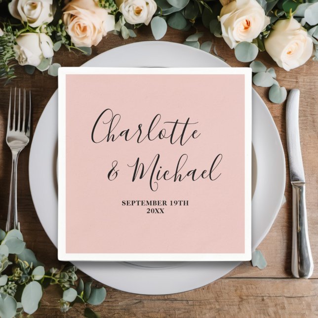 Rose Gold Script Minimalist Wedding Napkins (Creator Uploaded)