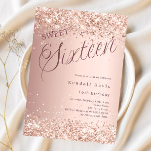 Rose gold script modern budget Sweet 16 invitation