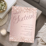 Rose gold script modern Sweet 16 Invitation<br><div class="desc">A modern Sweet 16 invitation. Rose gold gradient background and the word Sixteen written with large letters. Decorated with faux sparkles,  confetti. Personalize and add a name and party details.</div>