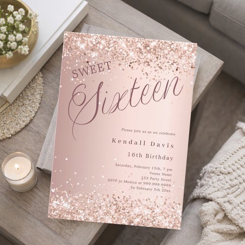 Rose gold script modern Sweet 16