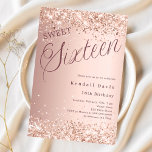 Rose gold script modern Sweet 16 Invitation<br><div class="desc">A modern Sweet 16 invitation. Rose gold gradient background and the word Sixteen written with large letters. Decorated with faux sparkles,  confetti. Personalize and add a name and party details.</div>