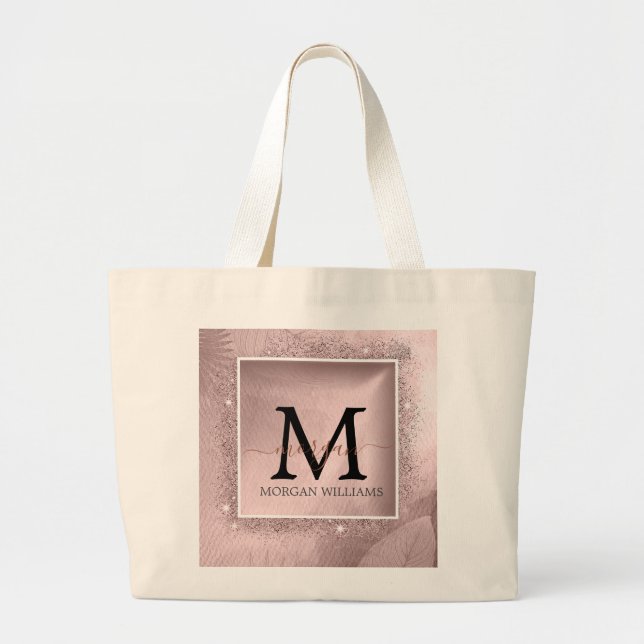 Rose Gold Script Monogram  Large Tote Bag (Front)