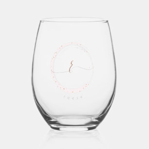 Rose Gold Script Monogram Letter R Stemless Wine Glass