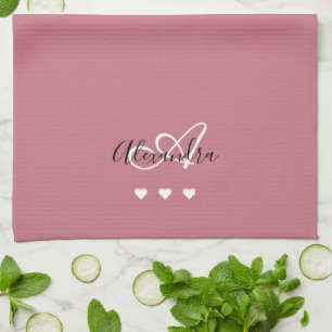 Rose Gold Script Name Monogram Hostess Kitchen Towel