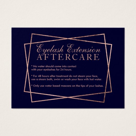 Rose gold script navy blue eyelash aftercare (Front)