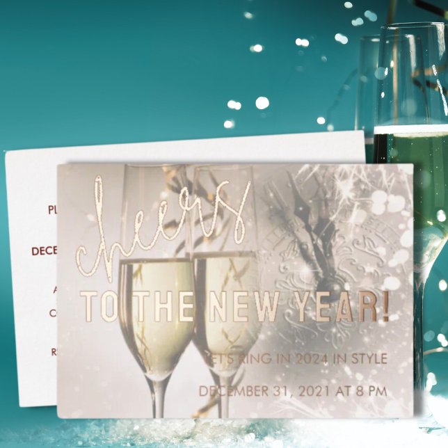 Rose Gold Script New Year Celebration Invitation (Creator Uploaded)