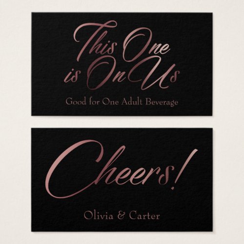 Rose Gold Script on Black Drink Ticket Cards