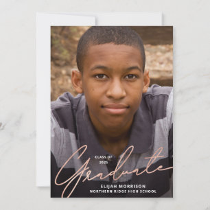 Rose Gold Script Overlay Photo Graduation Party Invitation