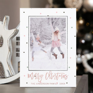 Rose Gold Script Pastel Snow Christmas Photo Holiday Card