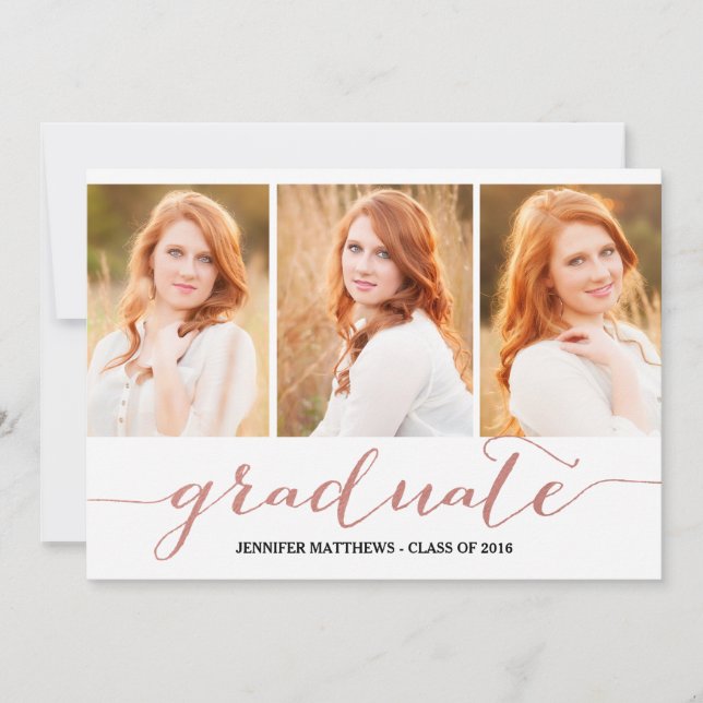 Rose Gold Script Photo Collage | Graduation Party Invitation (Front)