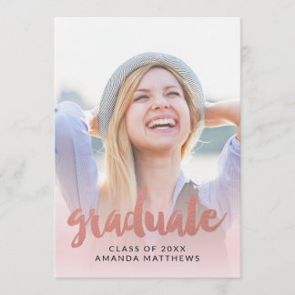 Rose Gold Script Photo Graduation Announcement