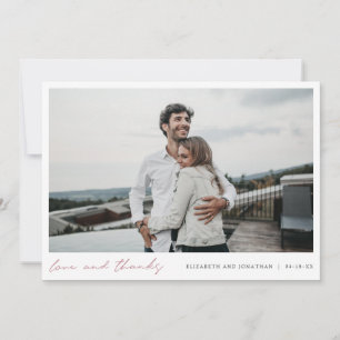 Rose Gold Script Photo Love and Thanks Wedding Thank You Card