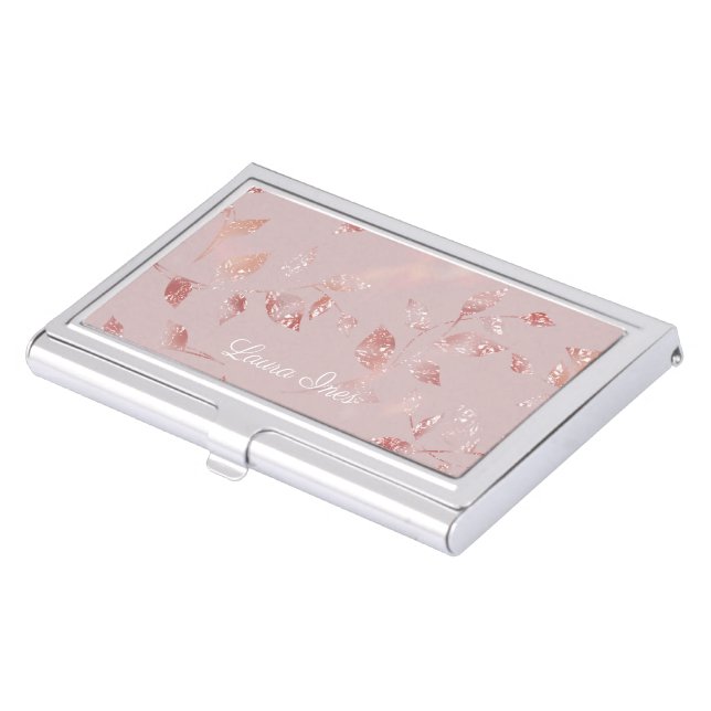 Rose Gold Script Pink Business Card Case (Front)