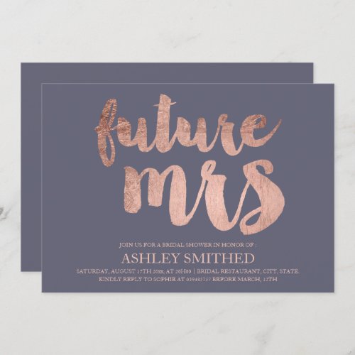 Rose gold script purple grey Mrs bridal shower Invitation