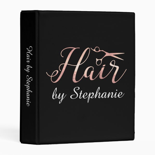 Rose Gold Script Scissors Hairstylist Hair Salon Mini Binder (Front/Spine)