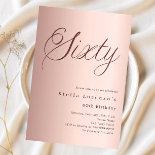 Rose gold script simple 60th birthday invitation