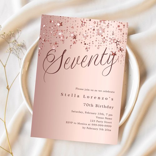 Rose gold script stars 70th birthday luxury