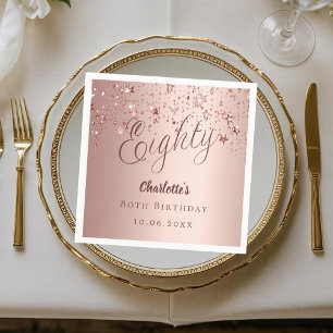 Rose gold script stars 80th birthday napkins