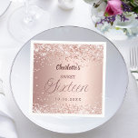 Rose gold script Sweet 16 Napkins<br><div class="desc">A modern,  stylish napkin for a Sweet 16.  Rose gold gradient background and the word Sixteen written with elegant large script letters in dark rose gold. Decorated with rose gold colored confetti. Personalize and add a name and date.</div>