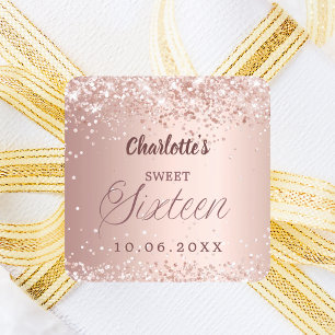 Rose gold script Sweet 16 Square Sticker