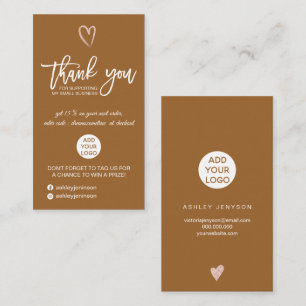 Rose gold script terracotta logo order thank you business card