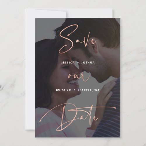 Rose Gold Script Vellum Look Photo Save the Date Invitation