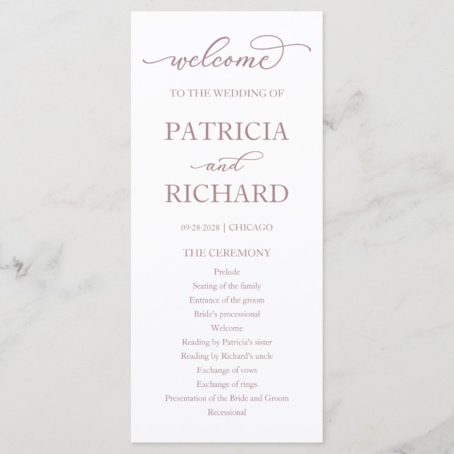 Rose Gold Script Wedding Ceremony Program (Front)