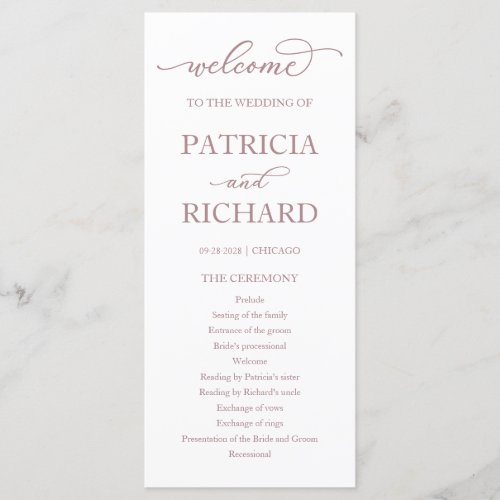 Rose Gold Script Wedding Ceremony Program