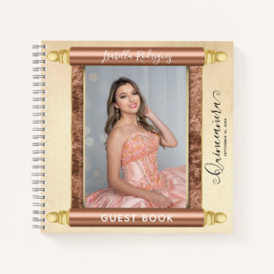Rose Gold Scroll Photo Budget Quinceañera Guest Notebook