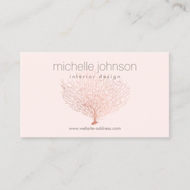Rose Gold Sea Fan Coral Interior Designer Pink Business Card (Front)
