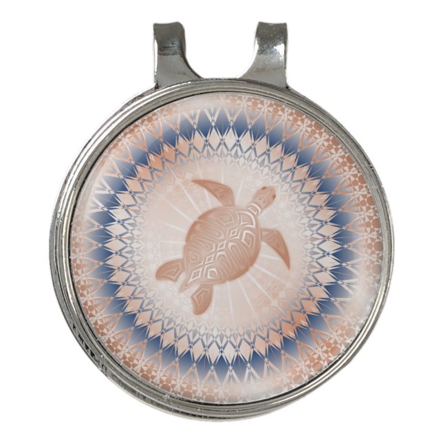 Rose Gold Sea Turtle And Mandala  Golf Hat Clip (Front)