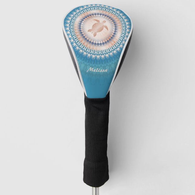 Rose Gold Sea Turtle And Mandala Golf Head Cover (Front)