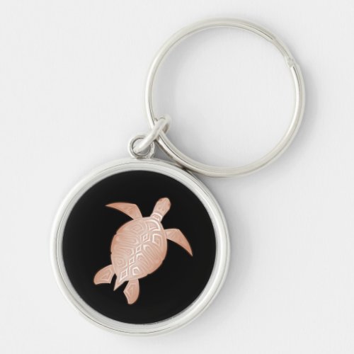 Rose Gold Sea Turtle Black Background Keychain