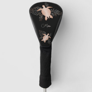 Rose Gold Sea Turtle Black Your Name Golf Head Cover