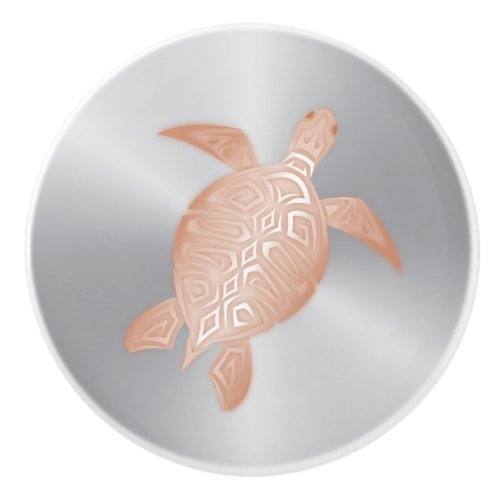 Rose Gold Sea Turtle On Silver Ceramic Knob