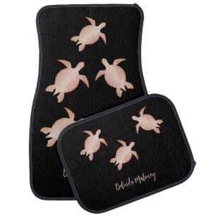 Rose Gold Sea Turtles Black Background Monogram Car Floor Mat