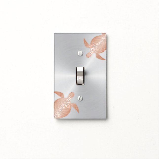 Rose Gold Sea Turtles On Silver Coastal Light Swit Light Switch Cover (In Situ)
