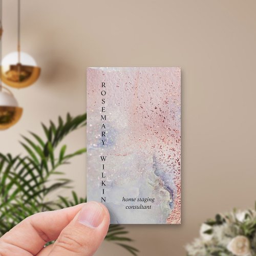 Rose Gold Seaglass Marble Watercolor Vertical Business Card