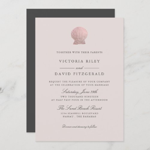 Rose Gold Seashell Elegant Ocean Beach wedding Invitation